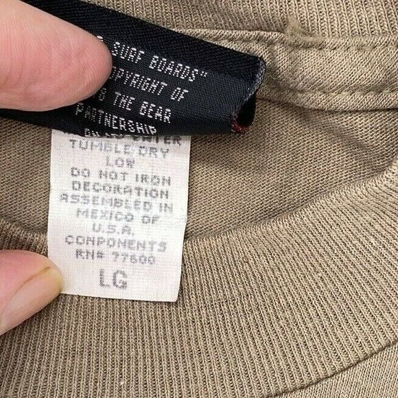 Bear Surf Shirt Mens Large Logo Vintage 1990's Surf  Graphic California Khaki - Picture 5 of 9